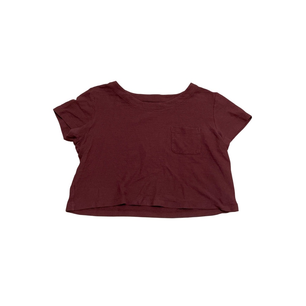 GAP Women's Large Burnt Russet Red Brown Crepe Relaxed Pocket‎ Cropped Tee Shirt